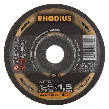 Caja de 10 discos de corte inox y acero Ø 125 mm Rhodius XT70