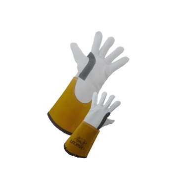 Par de guantes de soldadura en cuero con puño largo para soldadura TIG con forro interior
