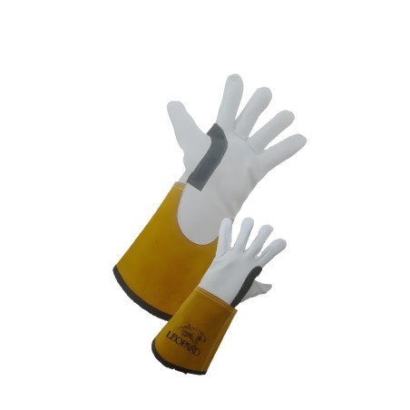 Par de guantes de soldadura en cuero con puño largo para soldadura TIG con forro interior