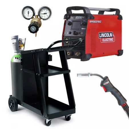 PACK: Equipo de soldadura LINCOLN 200C + Antorcha 3 m + Regulador + Gas + Carrito
