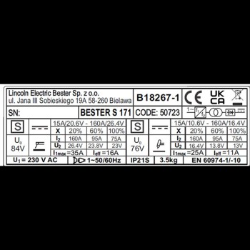 LINCOLN - B18267-1 Equipo de soldar inverter Bester S171