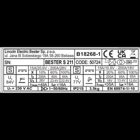 LINCOLN - B18268-1 Equipo de soldar inverter Bester S211