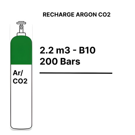 Recarga botella Gas Argón CO2 - B10 - 2,3m³ - 120,00 €
