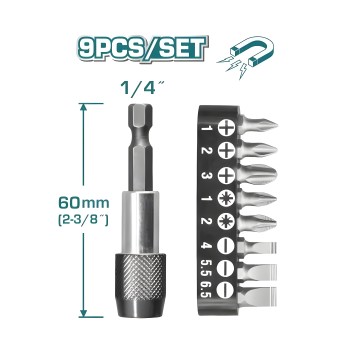 Juego de 9 puntas 1/4'' con portapuntas TACSD3091