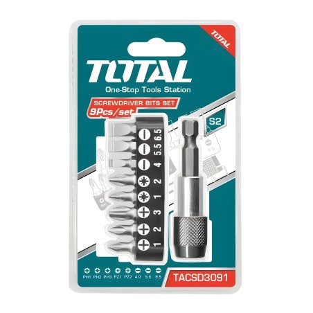 Juego de 9 puntas 1/4'' con portapuntas TACSD3091