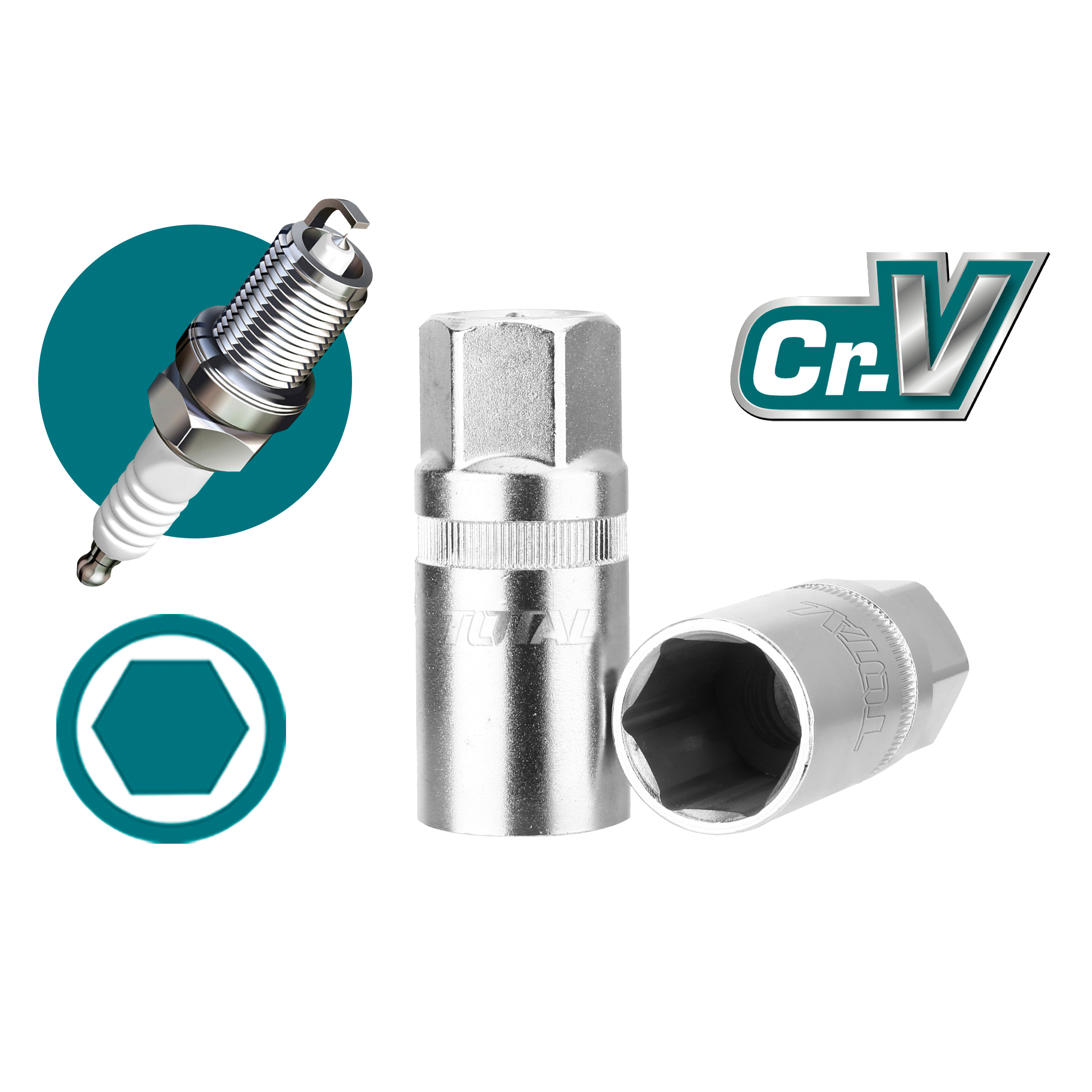 Vaso hexagonal 1/2'' para bujía THSPS12 | 16 mm | Cromo-vanadio (Cr-V)
