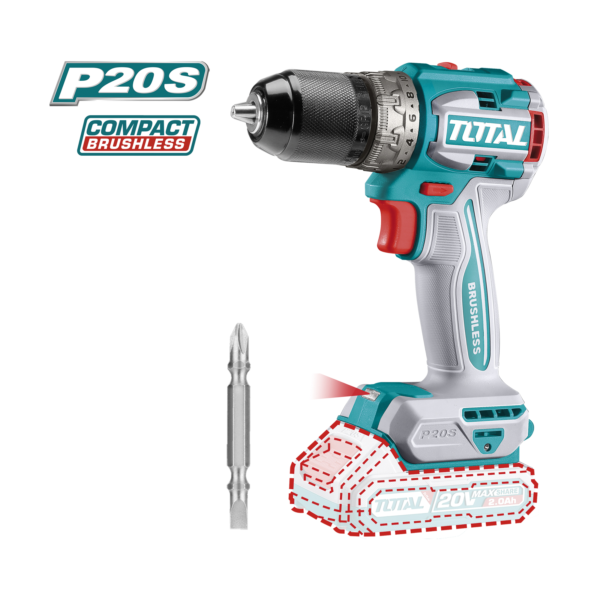 Taladro atornillador brushless a batería TDLI206021 | 20 V