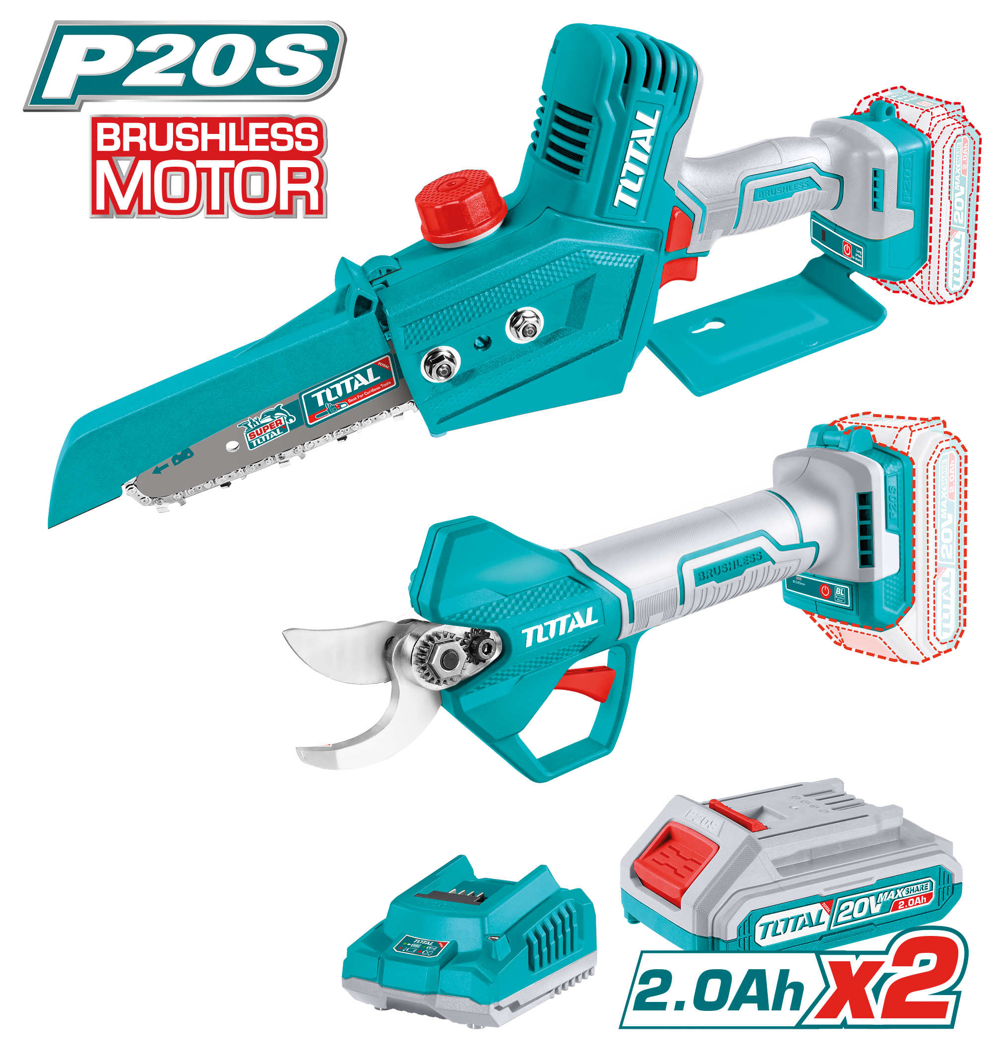 Pack mini sierra de podar + tijeras de podar manuales  TOSLI240306E | 20 V