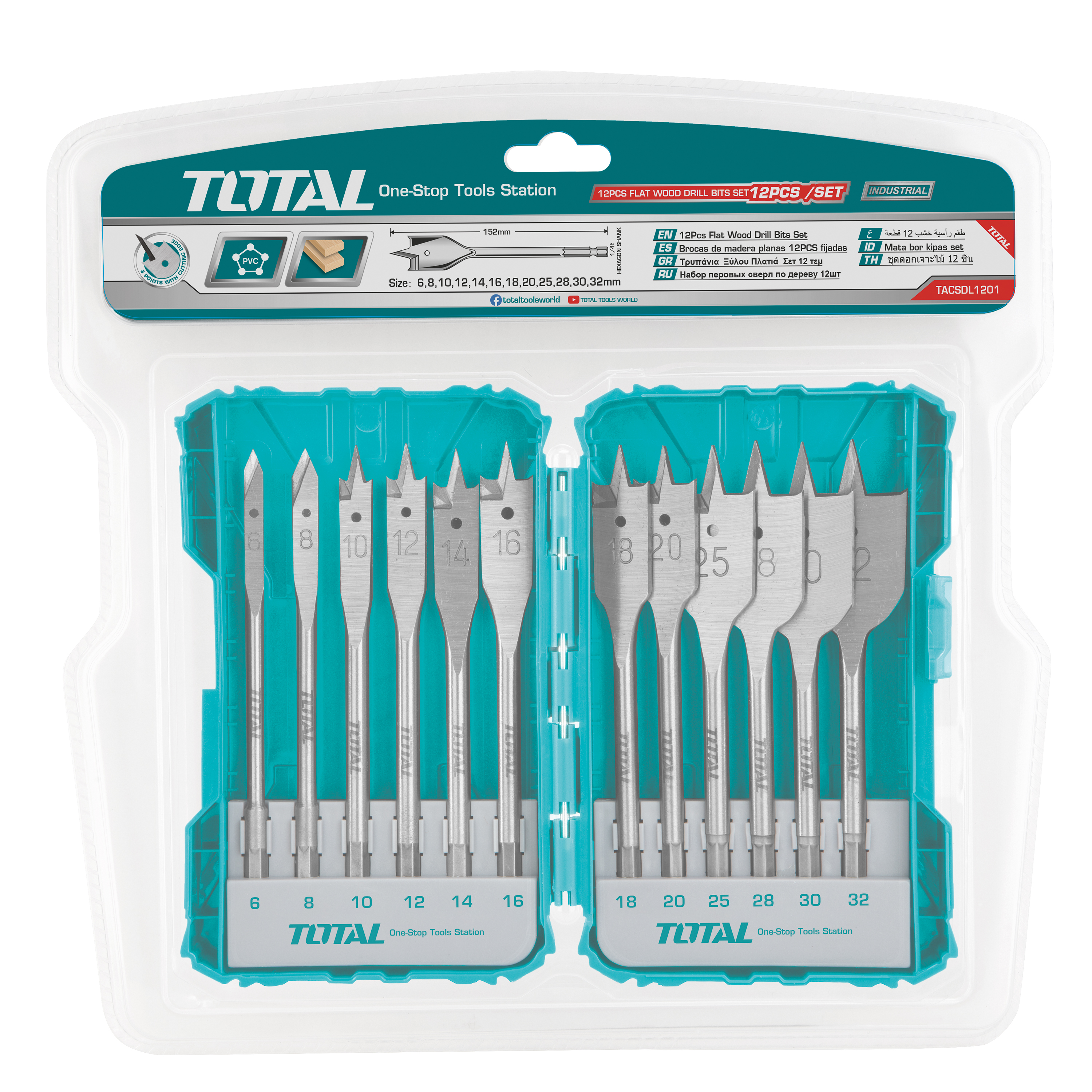 Juego de 12 brocas para madera TACSDL1201 | HSS