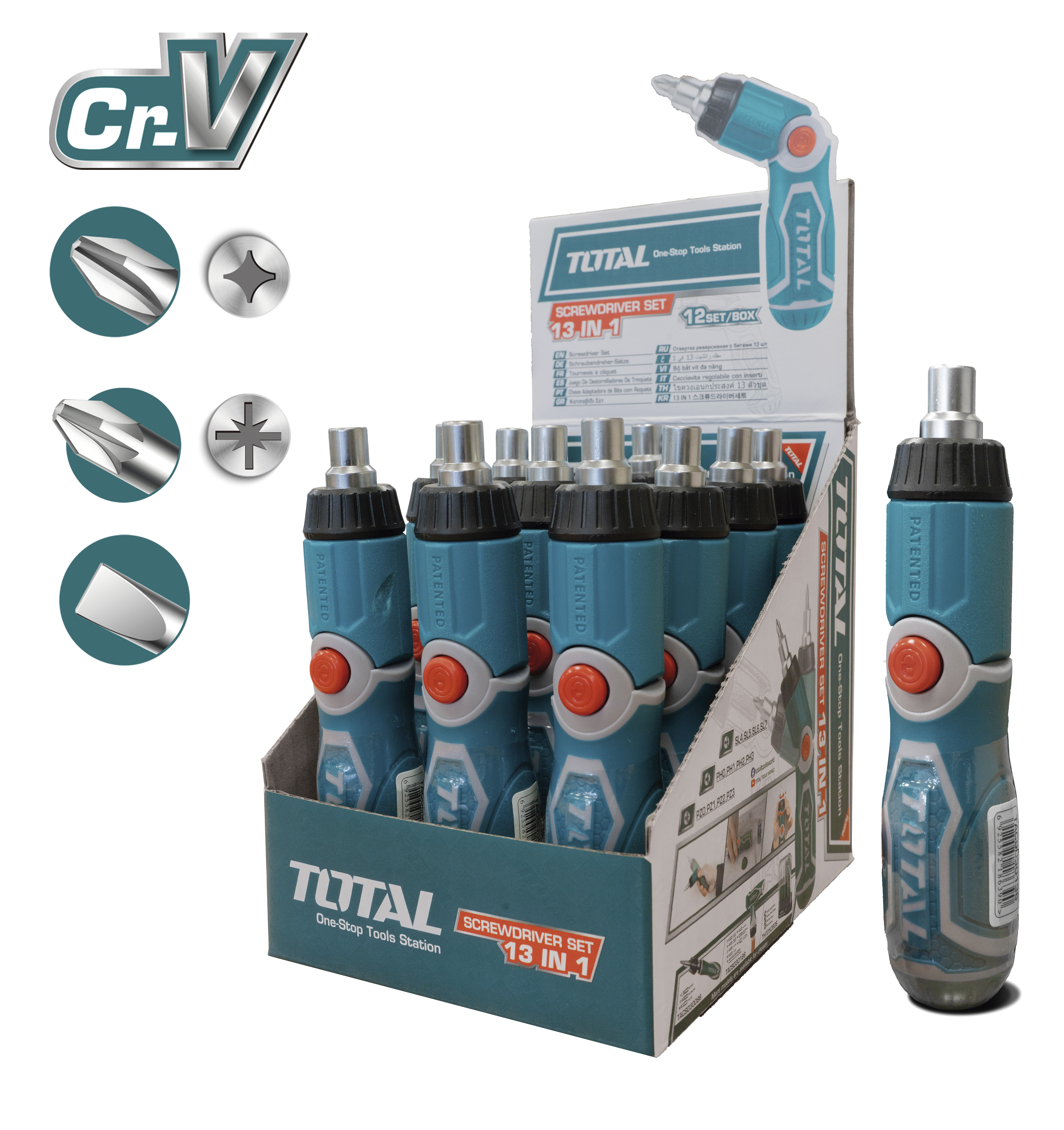 Destornillador articulado con 12 puntas TACSD30136 | Cromo-vanadio (Cr-V)