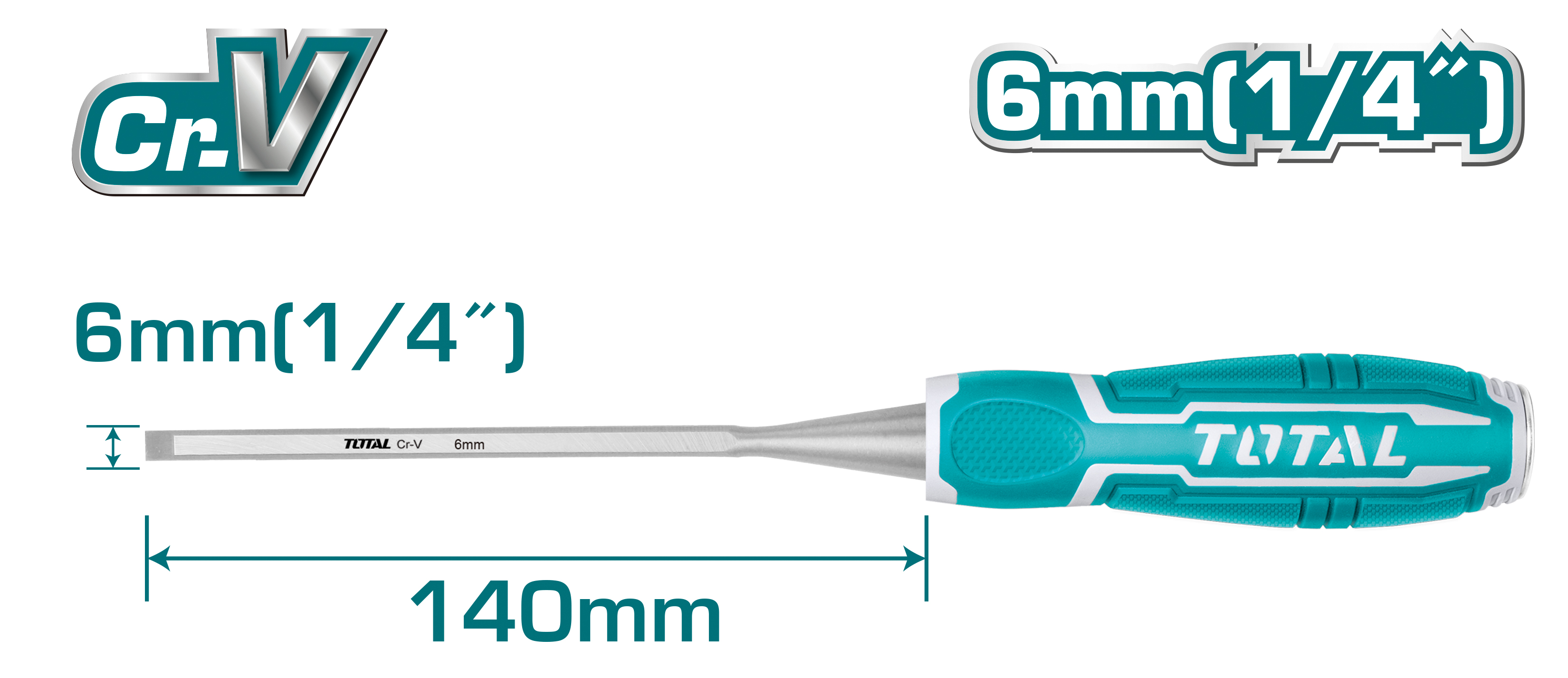 Formón de madera THT41 | 6 x 140 mm | Cromo-vanadio (Cr-V)