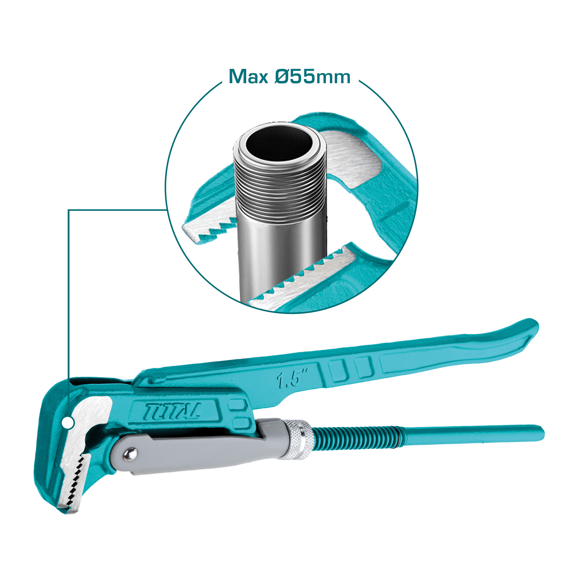 Llave de tubo sueca 90º THT172L | 1,5'' | Acero al carbono